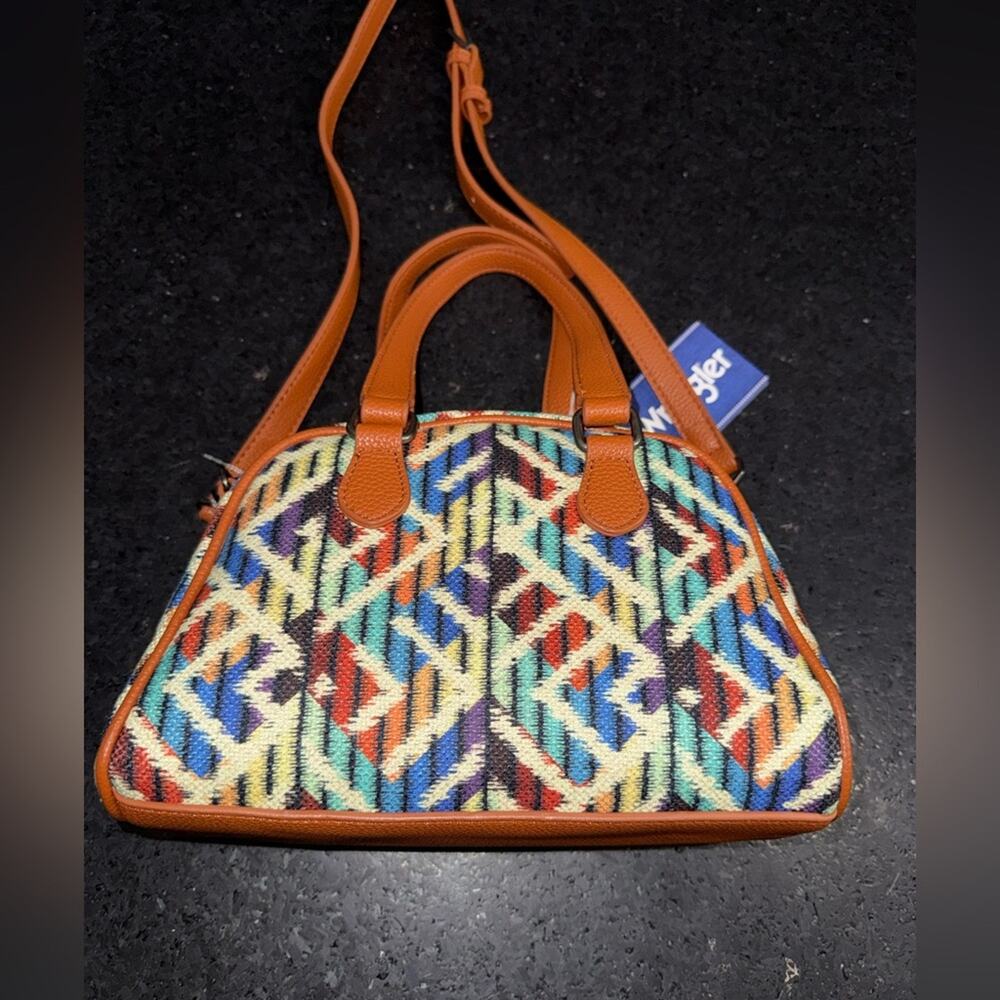 NEW WRANGLER CANVAS MULTICOLORED SOUTHWESTERN SATCHEL HANDLES & DETACHABLE STRAP - Picture 7 of 16